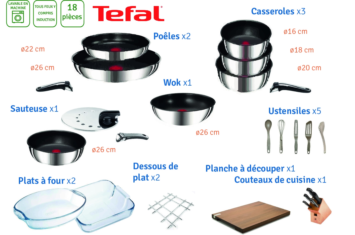 Casserole et ustensile - 18 pièces
